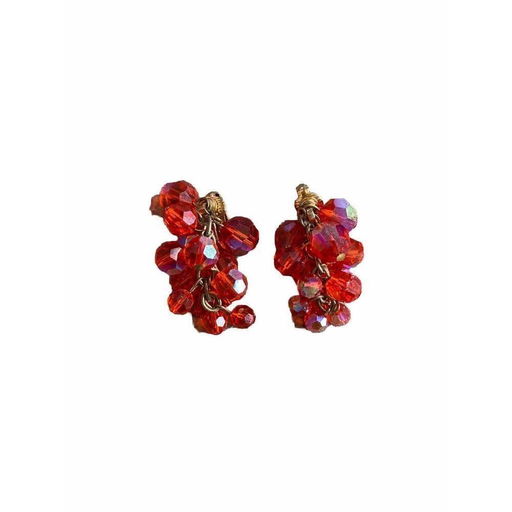 Vintage Earrings Cluster 1960s Orange Beaded 60s Clip On Estate